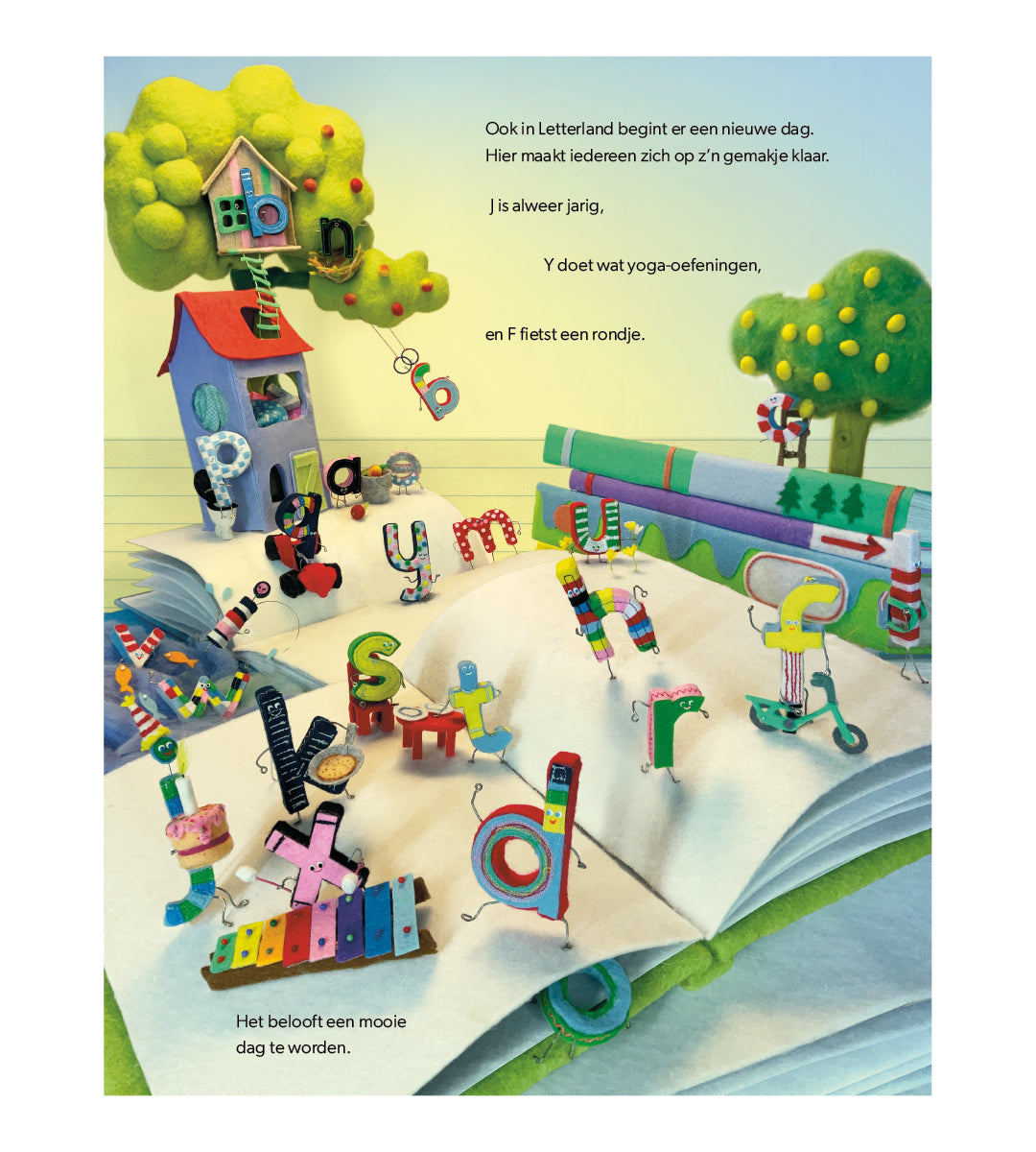Binnenpagina Cijferland en Letterland, opengeslagen boek met letters