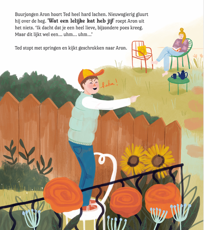 Binnenpagina uit Poezel, tuin, tuinhek, buurjongen